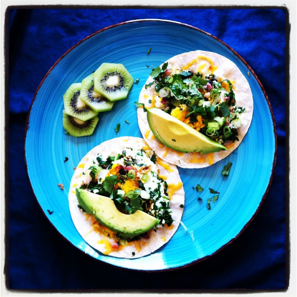 #breakfast #tacos with #kale #pancetta and #avocado #bohemiancottage