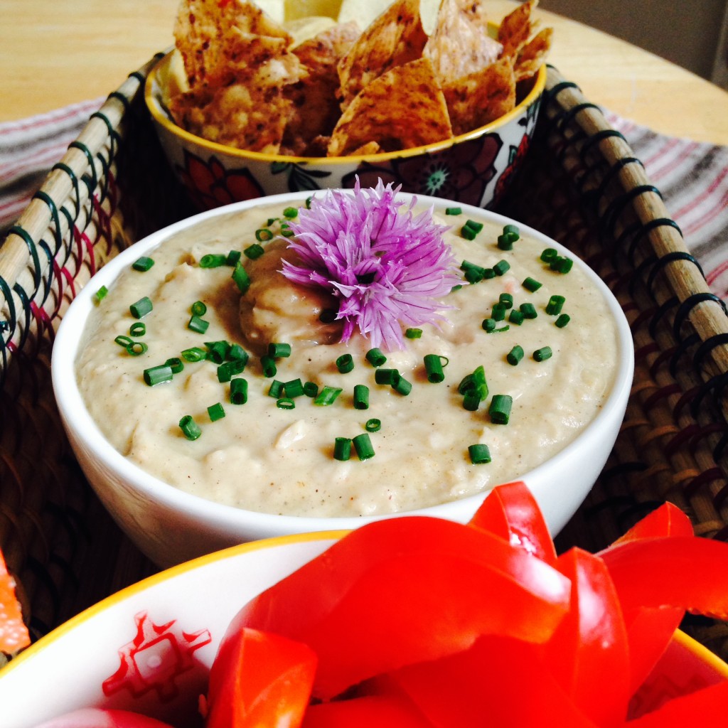 White Bean Dip with Chive Blossoms. Bohemian Cottage