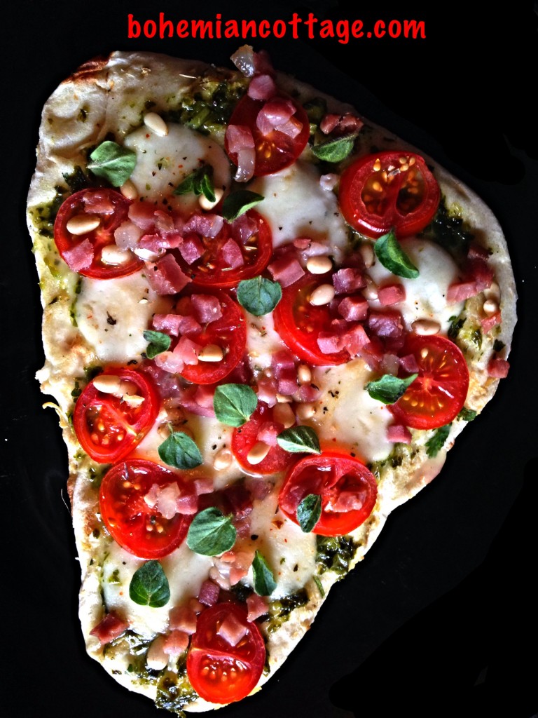 Naan Bread Pizza with Pancetta and Tomato. Bohemiancottage