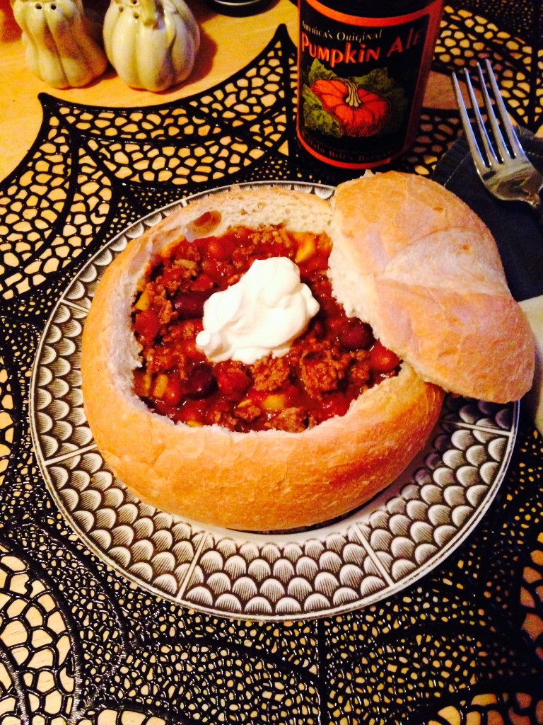 Warming and hearty, chili served in a bread bowl. Bohemian Cottage