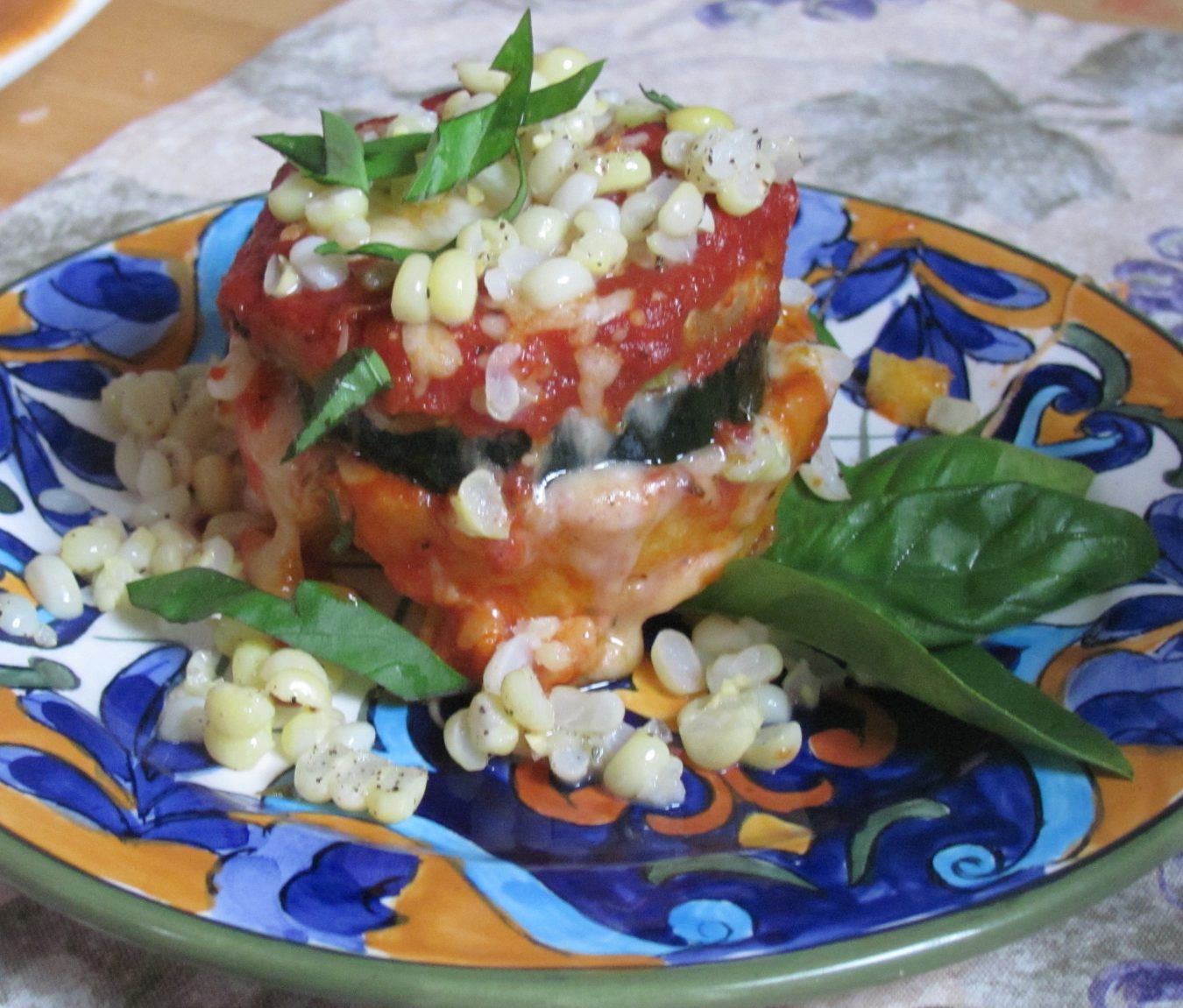 Polenta Zucchini Eggplant Stacks with Basil