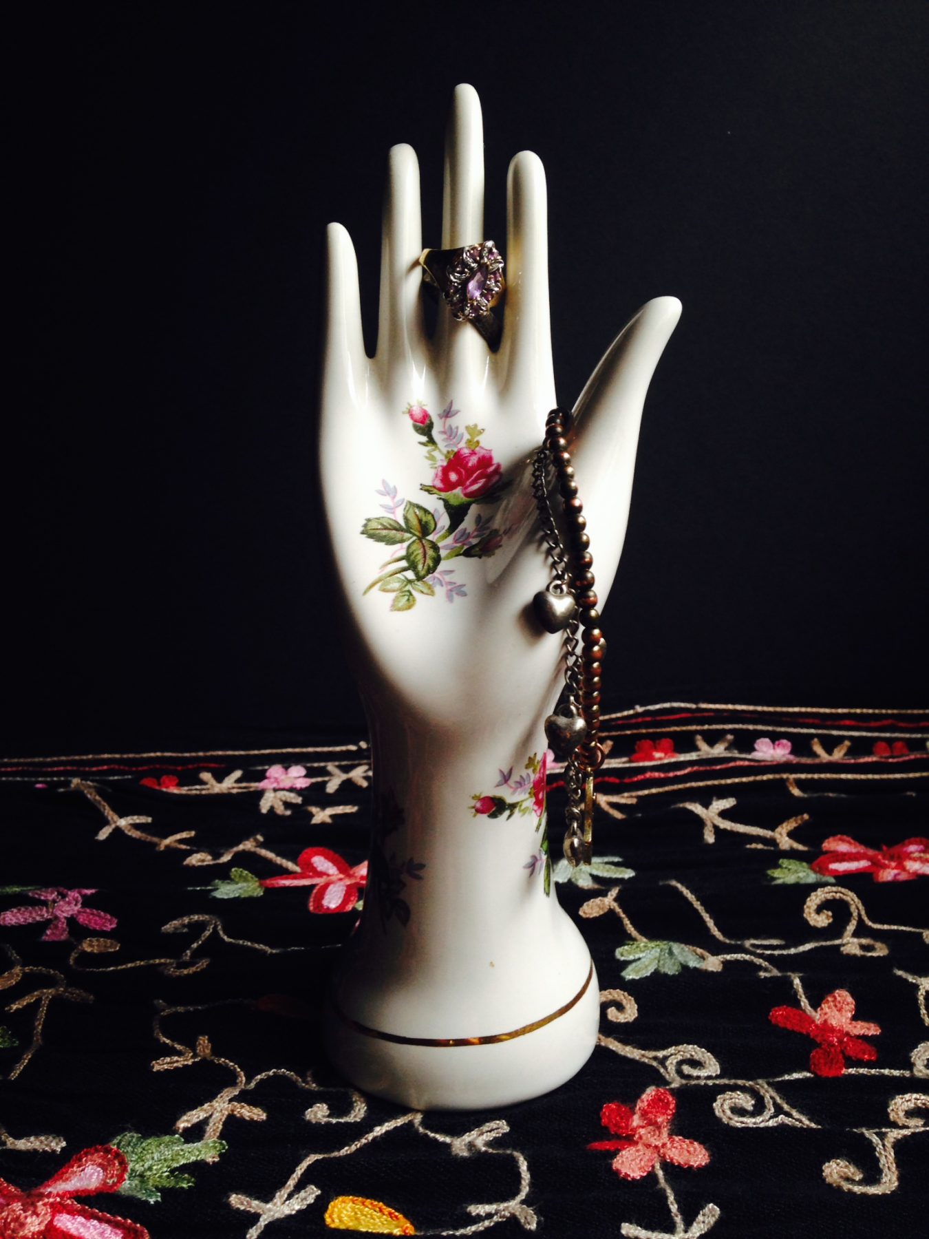 White Porcelain Floral Hand Jewelry Holder